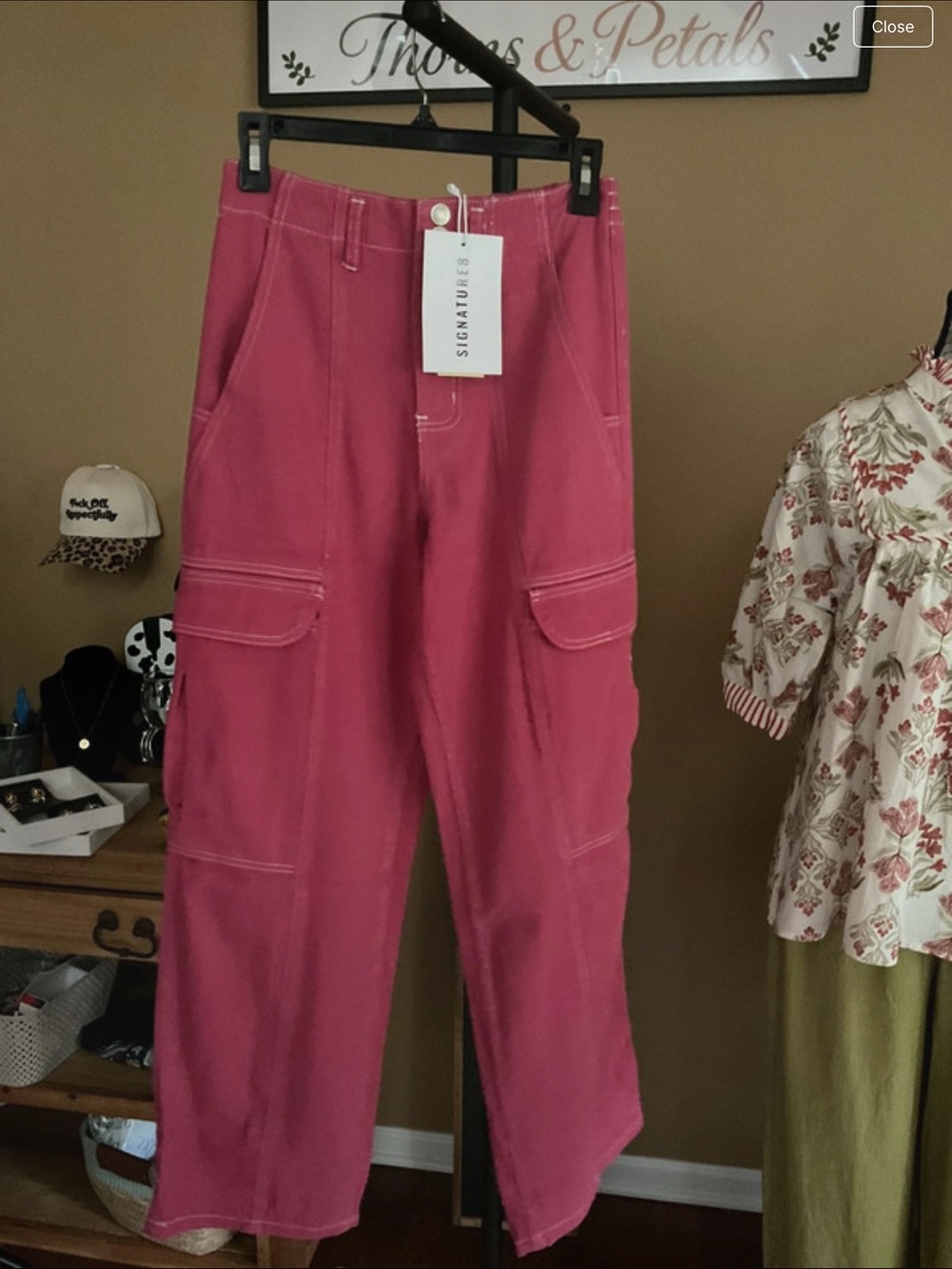 Signature Rose Pink Wide-Leg Cargo Pants